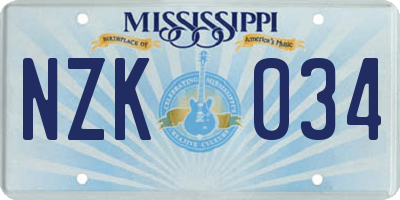 MS license plate NZK034