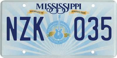 MS license plate NZK035
