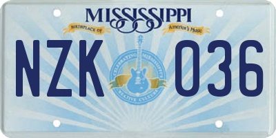 MS license plate NZK036