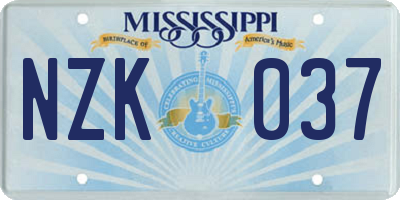 MS license plate NZK037