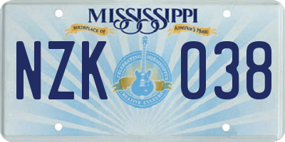 MS license plate NZK038