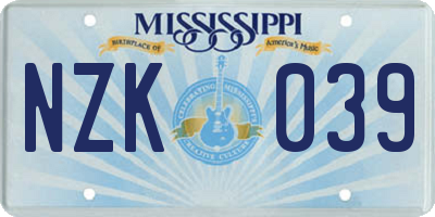 MS license plate NZK039