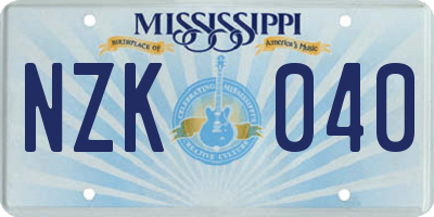 MS license plate NZK040