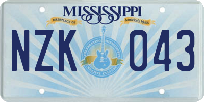 MS license plate NZK043