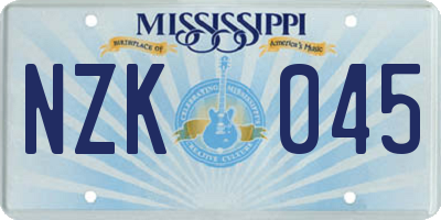 MS license plate NZK045