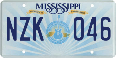 MS license plate NZK046
