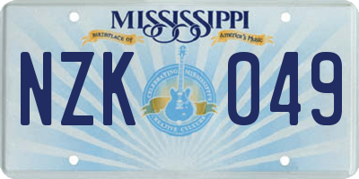 MS license plate NZK049