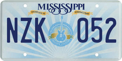 MS license plate NZK052