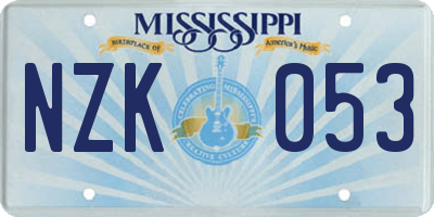 MS license plate NZK053