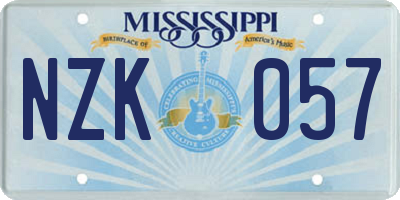 MS license plate NZK057