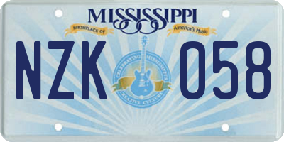 MS license plate NZK058