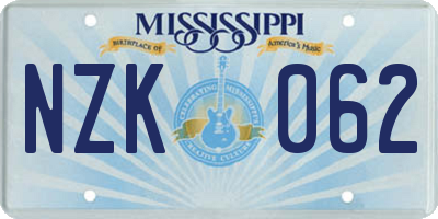 MS license plate NZK062