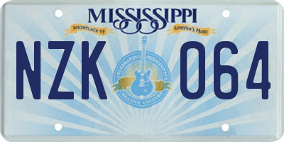 MS license plate NZK064