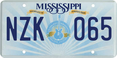 MS license plate NZK065