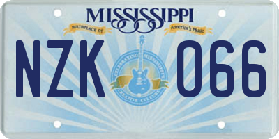 MS license plate NZK066