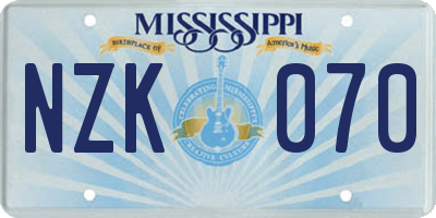MS license plate NZK070