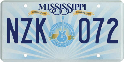 MS license plate NZK072