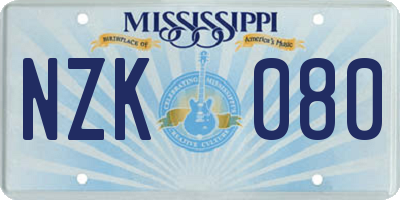 MS license plate NZK080