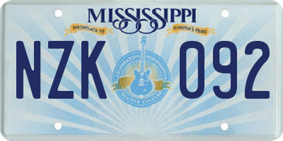 MS license plate NZK092