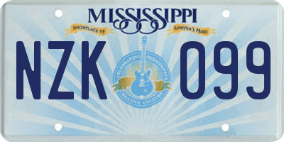 MS license plate NZK099