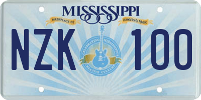 MS license plate NZK100