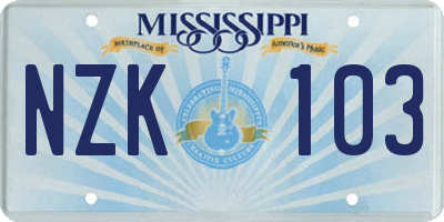 MS license plate NZK103