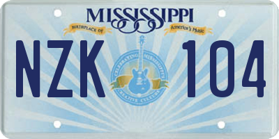 MS license plate NZK104
