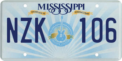 MS license plate NZK106