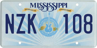 MS license plate NZK108