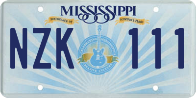 MS license plate NZK111