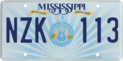 MS license plate NZK113