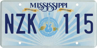 MS license plate NZK115