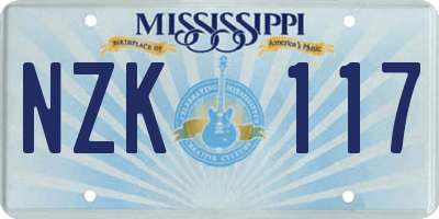 MS license plate NZK117