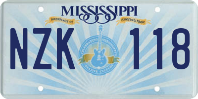 MS license plate NZK118