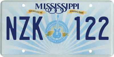 MS license plate NZK122