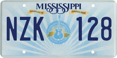 MS license plate NZK128