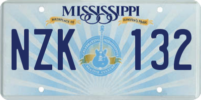MS license plate NZK132