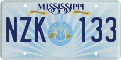 MS license plate NZK133