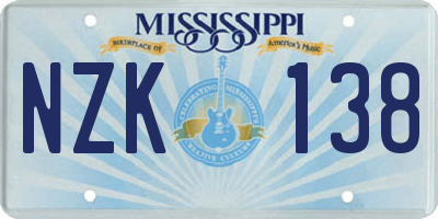 MS license plate NZK138