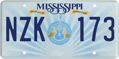 MS license plate NZK173