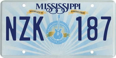 MS license plate NZK187