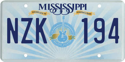 MS license plate NZK194