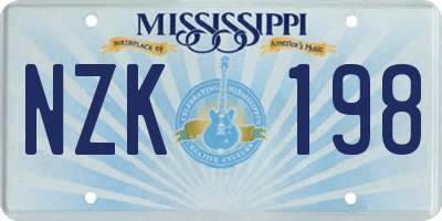 MS license plate NZK198