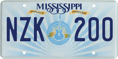 MS license plate NZK200