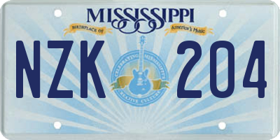 MS license plate NZK204