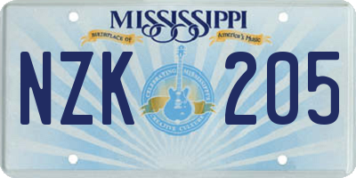 MS license plate NZK205