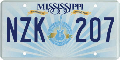 MS license plate NZK207