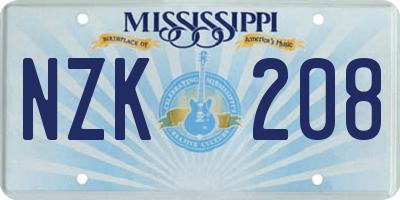 MS license plate NZK208