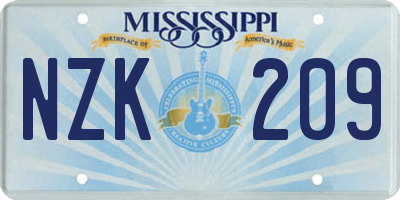 MS license plate NZK209
