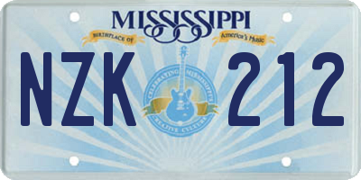 MS license plate NZK212